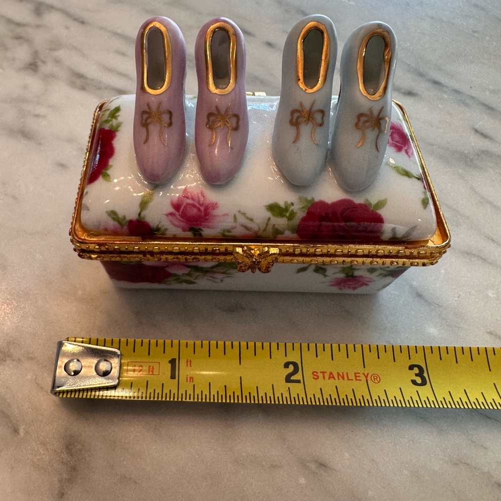 Floral Porcelain Trinket Box with Ballet Slippers